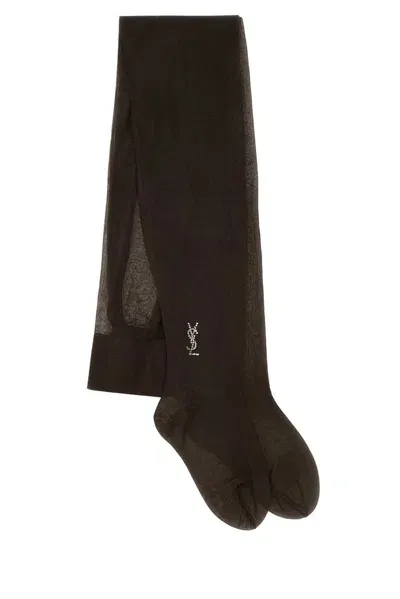 Saint Laurent Classic Strapless Jumpsuit Tights In Brown