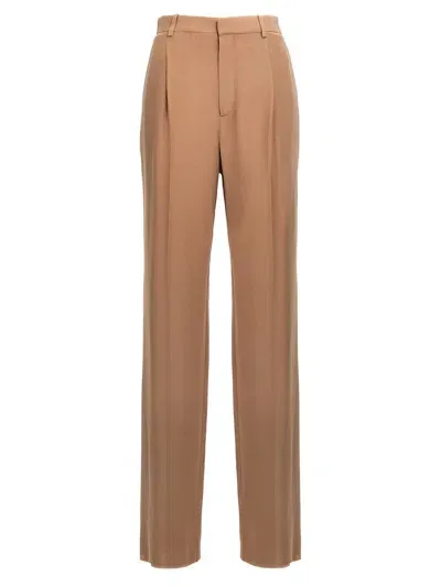 Saint Laurent Crepe Silk Pants In Beige