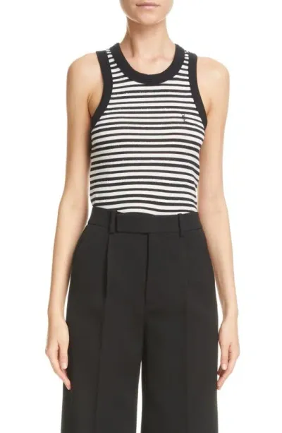 Saint Laurent Eddy Stripe Cotton Blend Tank In Noir Craie