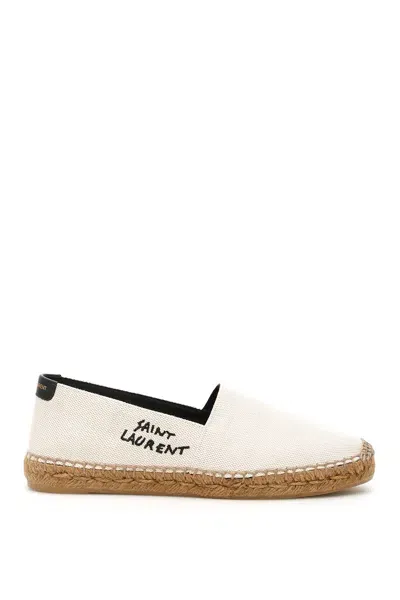 Saint Laurent Embroidered Logo Canvas Espadrilles In White