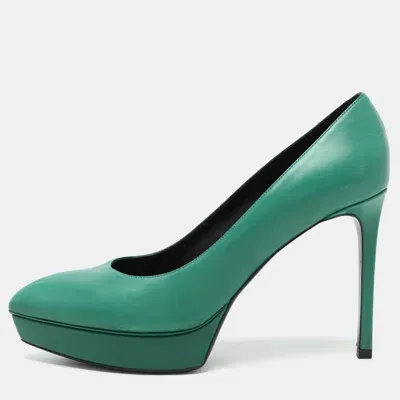 Pre-owned Saint Laurent Green Leather Anja Pumps Size 38.5