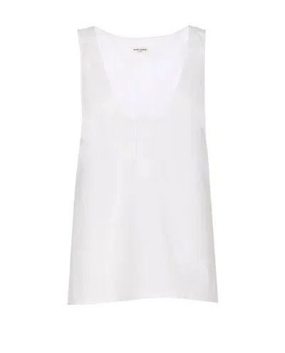 Saint Laurent Henley Sleeveless Tank Top In White