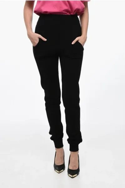 Saint Laurent High Waisted Cashmere Joggers In Blue