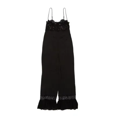 Saint Laurent Lace Detailed Sleeveless Jumpsuit In Black