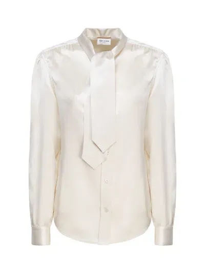 Saint Laurent Tie-neck Silk Satin Blouse In White