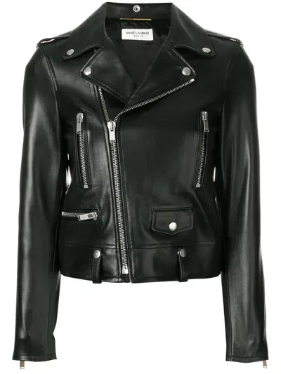 Saint Laurent Leather Jacket In Black