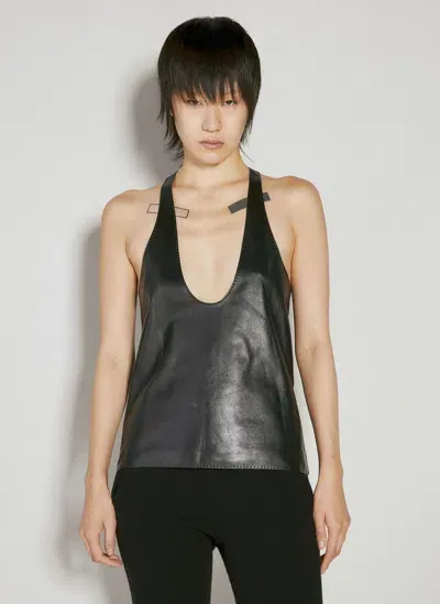 Saint Laurent Leather Tank Top In Black