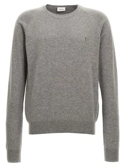 Saint Laurent Logo Embroidery Sweater In Gray