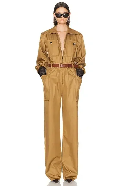 Saint Laurent Long Sleeve Jumpsuit In Camel