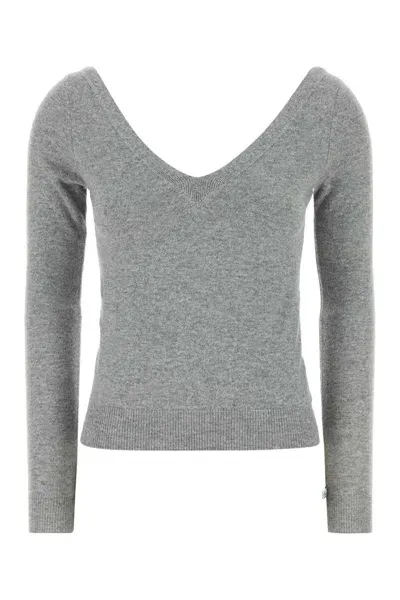 Saint Laurent Melange Grey Cashmere Sweater In Gray