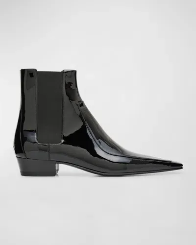 Saint Laurent Men's Jose 30 Patent Leather Chelsea Boots In Nero