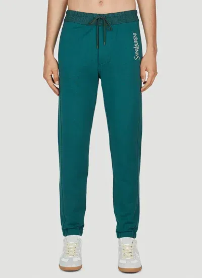 Saint Laurent Men Logo Print Track Pants In Green