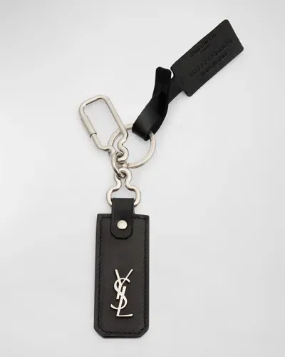 Saint Laurent Men's Ysl Keyring In Leather In Black