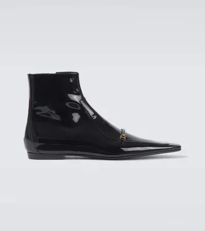 Saint Laurent Milton Patent Leather Boots In Black