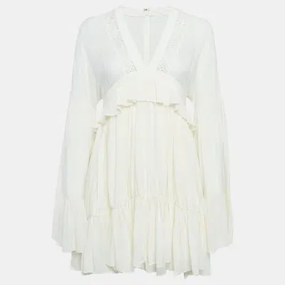 Pre-owned Saint Laurent Off-white Silk Ruffled Mini Dress S