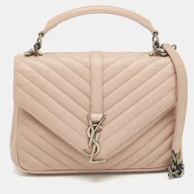 Pre-owned Saint Laurent Old Rose Matelassé Leather Medium College Top Handle Bag In Pink