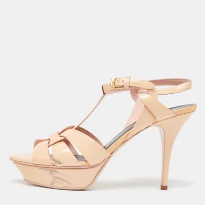 Pre-owned Saint Laurent Peach Pink Patent Leather Tribute Sandals Size 40