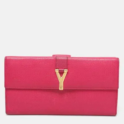 Pre-owned Saint Laurent Pink Leather Ligne Y Flap Wallet