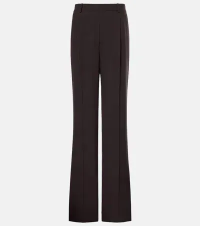 Saint Laurent High-rise Silk Crêpe Straight Pants In Brown