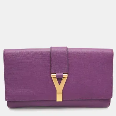 Pre-owned Saint Laurent Purple Leather Y-ligne Clutch