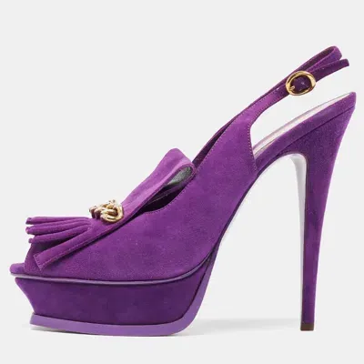 Pre-owned Saint Laurent Purple Suede Slingback Platform Sandals Size 41