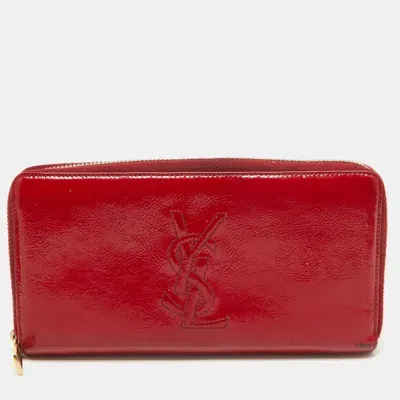 Pre-owned Saint Laurent Red Patent Leather Belle De Jour Wallet