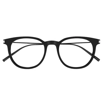 Saint Laurent Round Frame Glasses In 001 Black Black Transpare