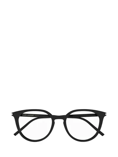 Saint Laurent Round Frame Glasses In 001 Black Black Transpare