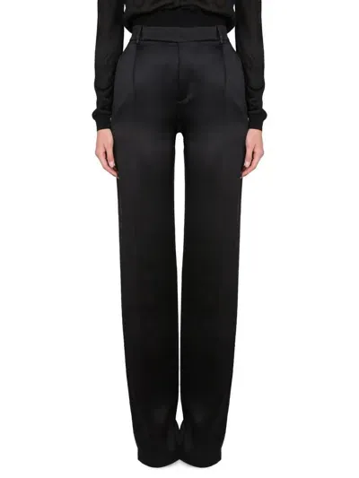 Saint Laurent Satin Flared Pants In Black