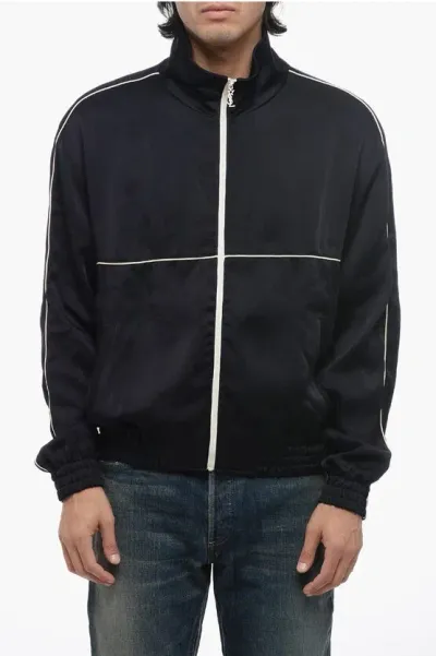 Saint Laurent Zipped-up Bomber Jacket In Blue