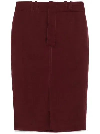 Saint Laurent Silk Crepe Pencil Skirt In Red