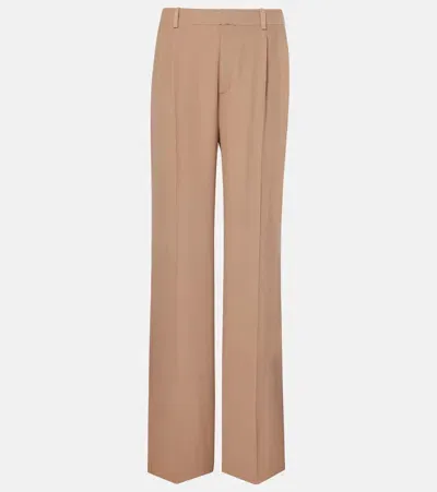 Saint Laurent Silk Crêpe Wide-leg Pants In Beige