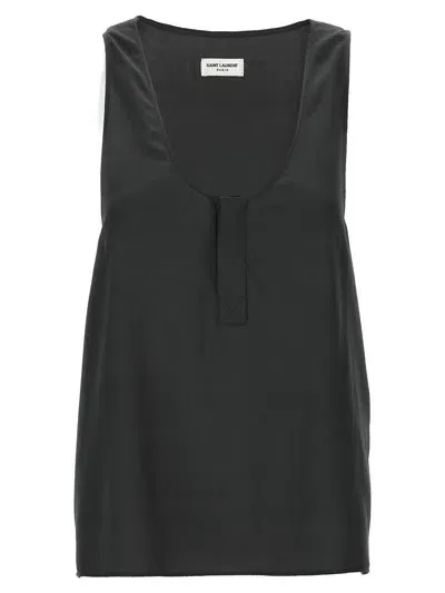 Saint Laurent Silk Tank Top In Gray