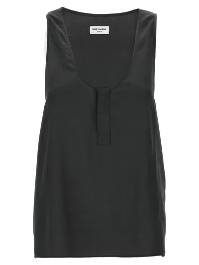 Saint Laurent Silk Tank Top Tops Gray