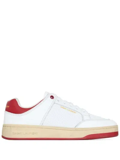 Saint Laurent White And Red Low Top Sneakers With Logo Detail In Leather Man