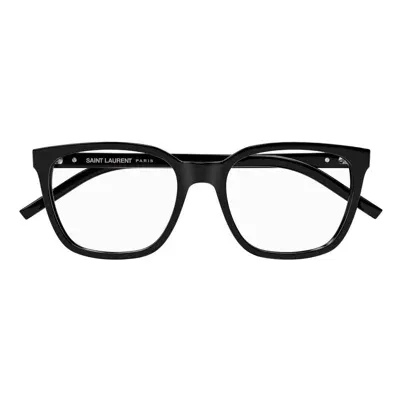 Saint Laurent Square Frame Glasses In 001 Black Black Transpare