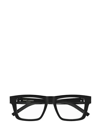 Saint Laurent Square Frame Glasses In 001 Black Black Transpare