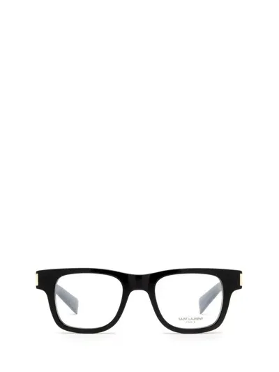 Saint Laurent Square Frame Glasses In 001 Black Black Transpare