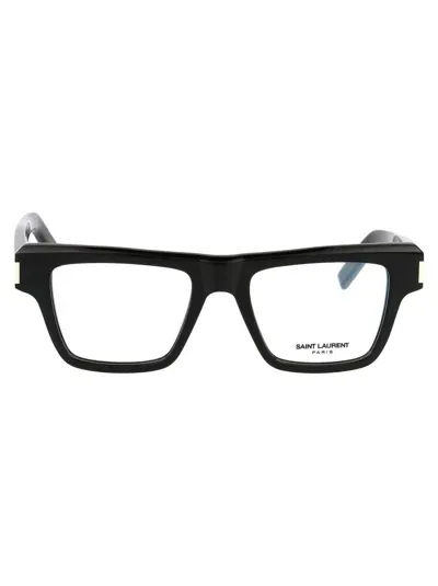 Saint Laurent Square Frame Glasses In 001 Black Black Transpare