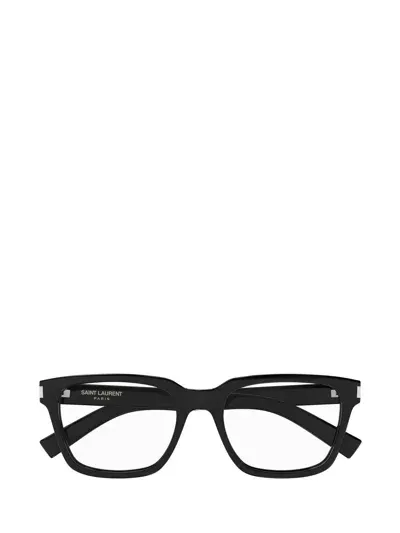 Saint Laurent Square Frame Glasses In 001 Black Crystal Transpa