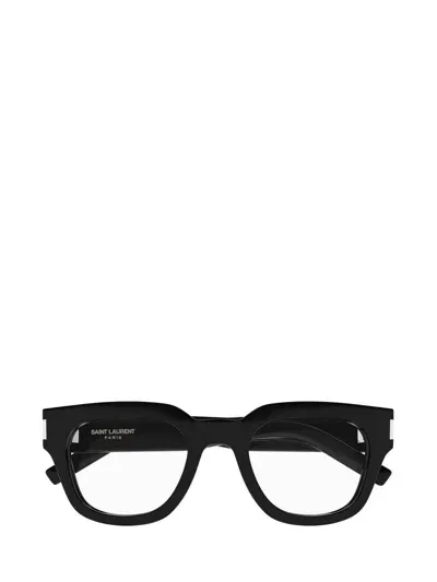 Saint Laurent Square Frame Glasses In 001 Black Crystal Transpa