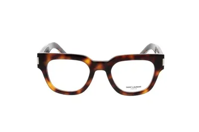 Saint Laurent Square Frame Glasses In 002 Havana Crystal Transp