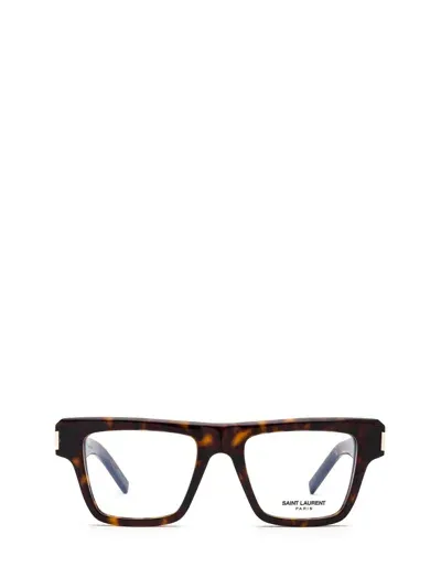 Saint Laurent Square Frame Glasses In 002 Havana Havana Transpa