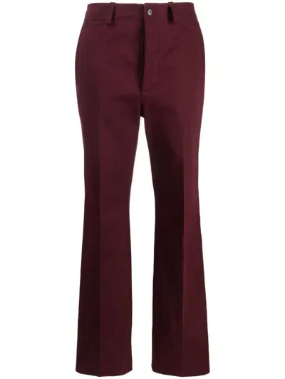 Saint Laurent Straight-leg Cotton Trousers In Burgundy