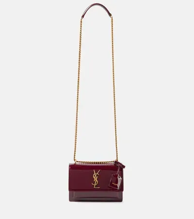 Saint Laurent Sunset Small Patent Leather Shoulder Bag In Burgundy