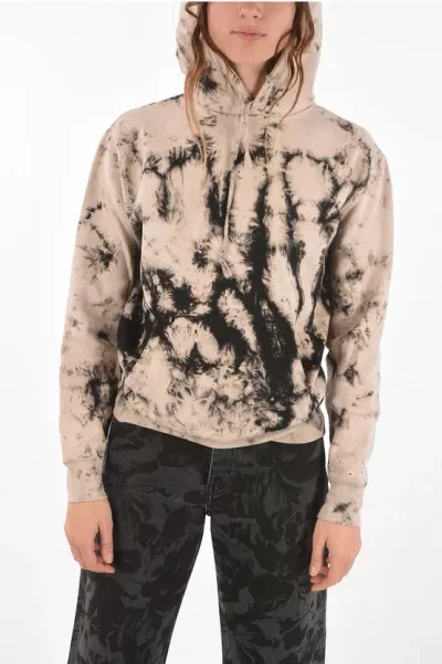 Saint Laurent Tie-dye Logo Printed Hoodie In Black/beige