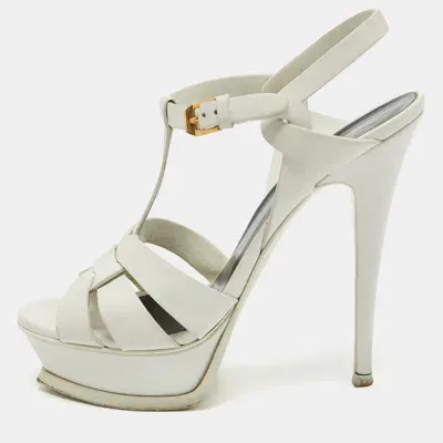 Pre-owned Saint Laurent White Leather Tribute Ankle Strap Sandals Size 38