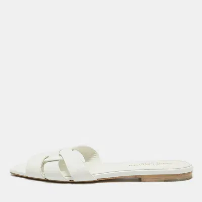 Pre-owned Saint Laurent White Leather Tribute Flat Slides Size 36