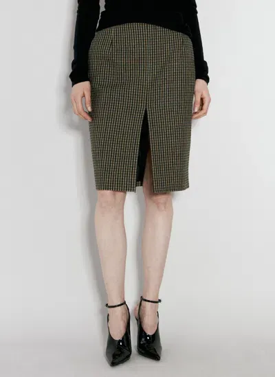 Saint Laurent Houndstooth Wool-twill Skirt In Brown