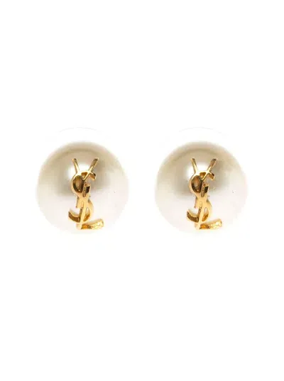 Saint Laurent Ysl Imitation Pearl Stud Earrings In Gold